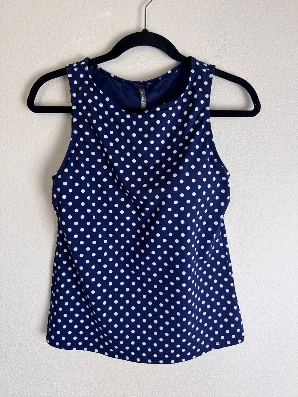 Lands' End Tankini Top Blue/White Polka Dot Size 8 B Built-In Bra Stretch